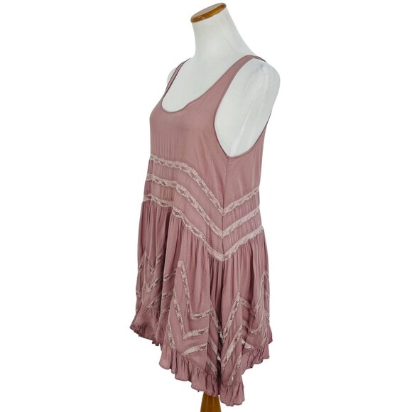 Free People Pink Voile & Lace Tiny Dot Mini Slip Dress | Boho Coquette Fairy S - Picture 6 of 16